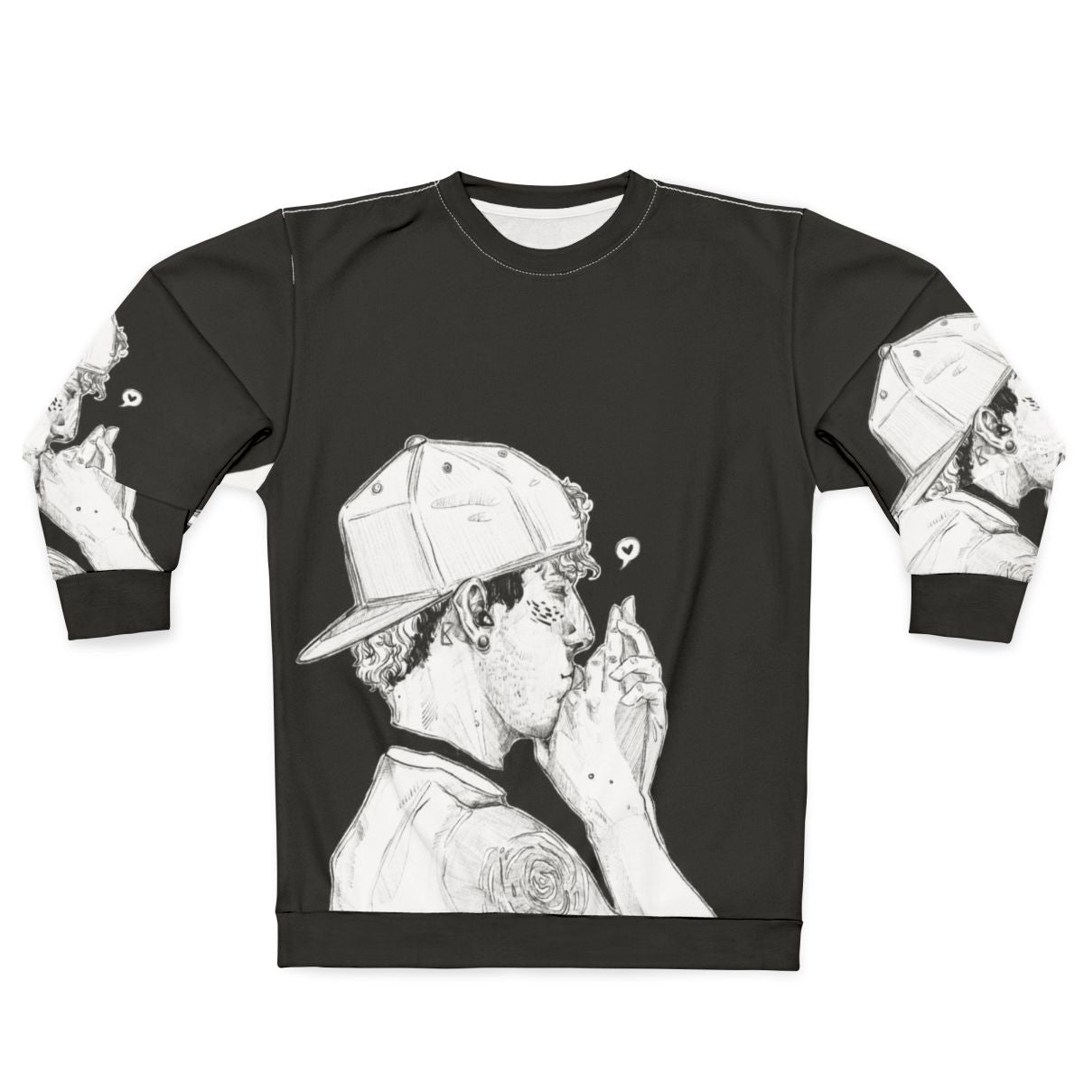 Dun Sweatshirt featuring a black and white design for band fans