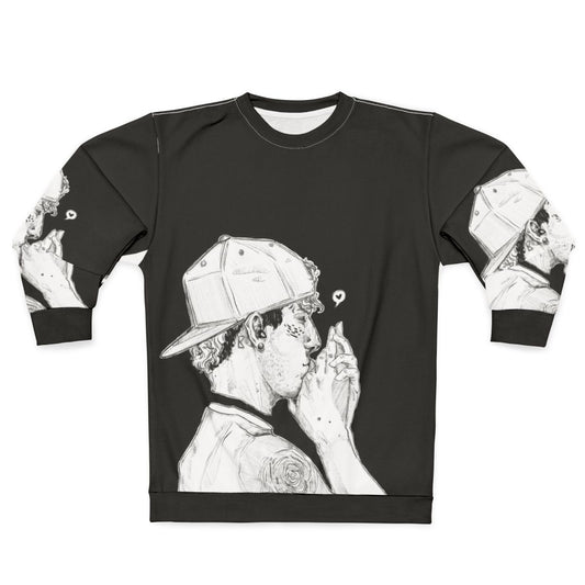 Dun Sweatshirt featuring a black and white design for band fans
