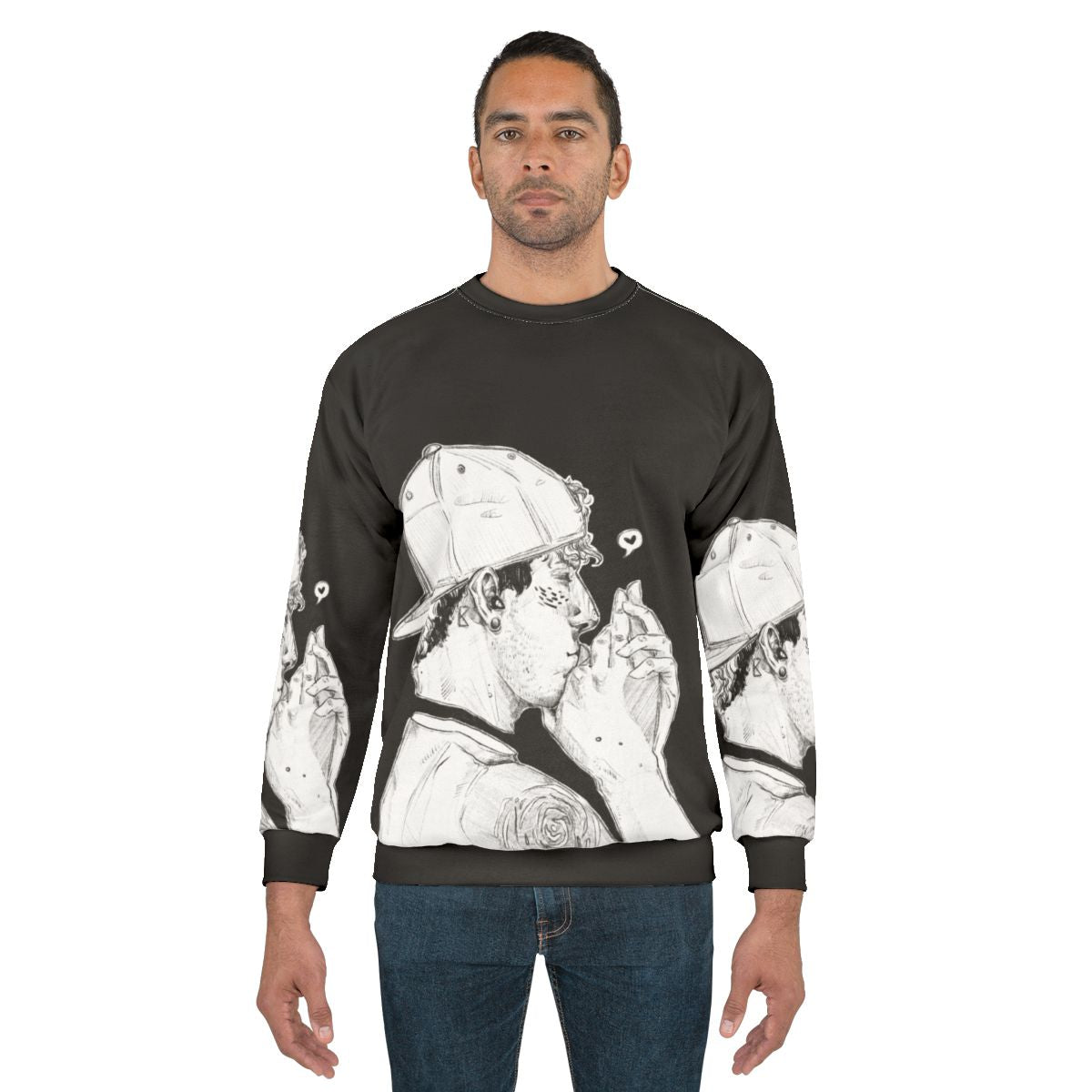 Dun Sweatshirt featuring a black and white design for band fans