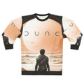 Dune movie inspired sweatshirt with desert landscape and spice elements