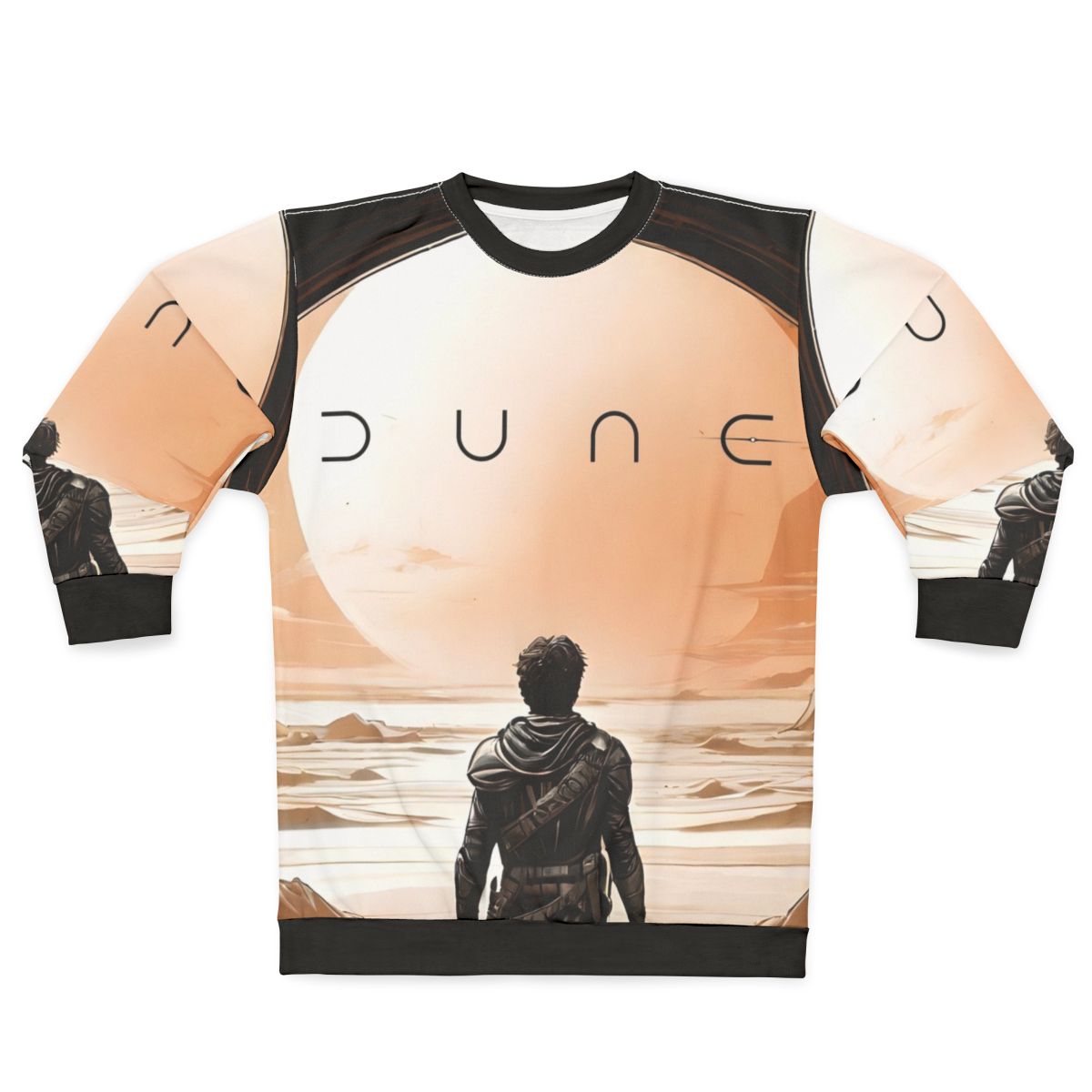 Dune movie inspired sweatshirt with desert landscape and spice elements
