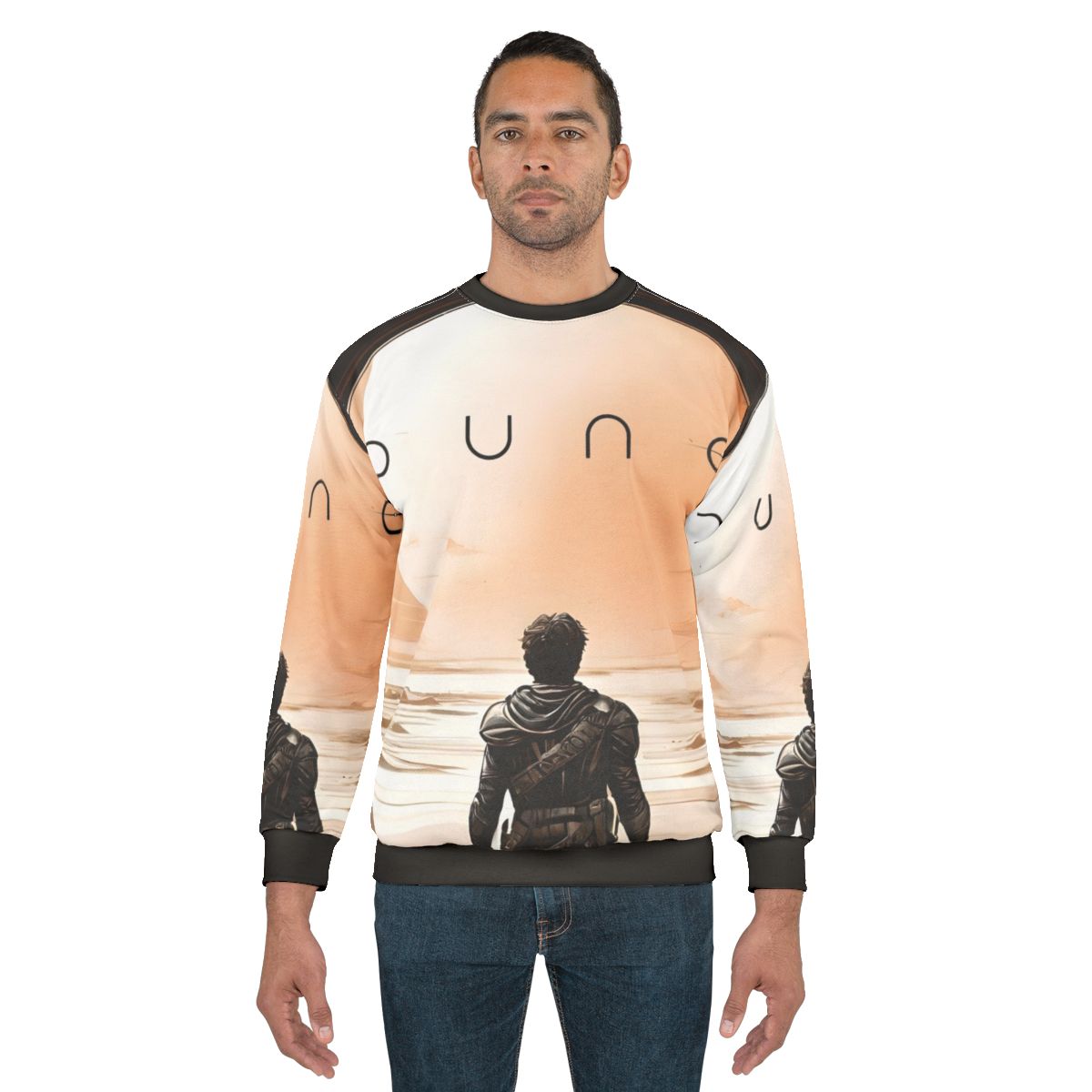 Dune movie inspired sweatshirt with desert landscape and spice elements