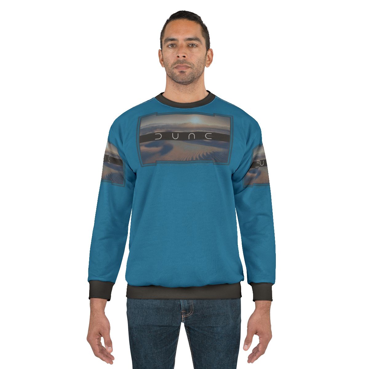 Dune desert sweatshirt with two moons and cinematic sci-fi design