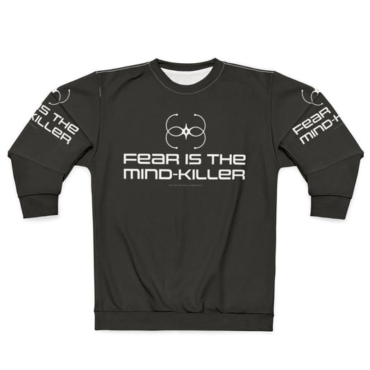 Dune sweatshirt featuring "Fear Is The Mind Killer" quote and sandworm graphics