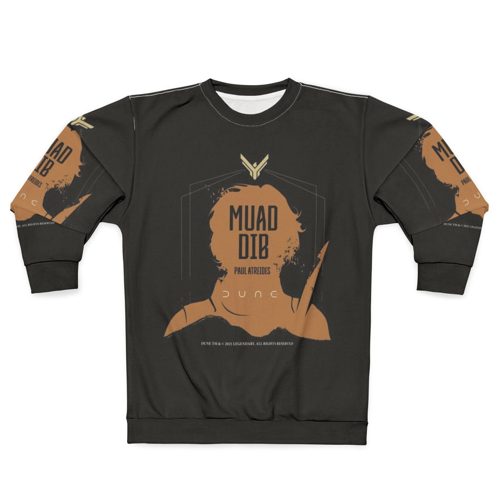 Dune inspired Paul Atreides sweatshirt with desert and sandworm graphics