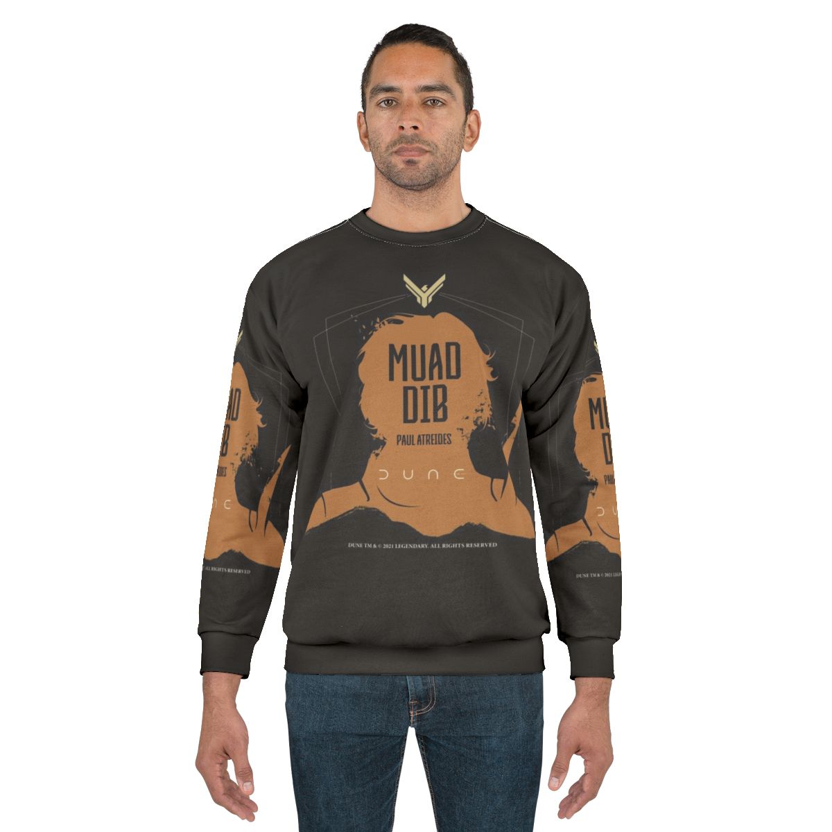 Dune inspired Paul Atreides sweatshirt with desert and sandworm graphics