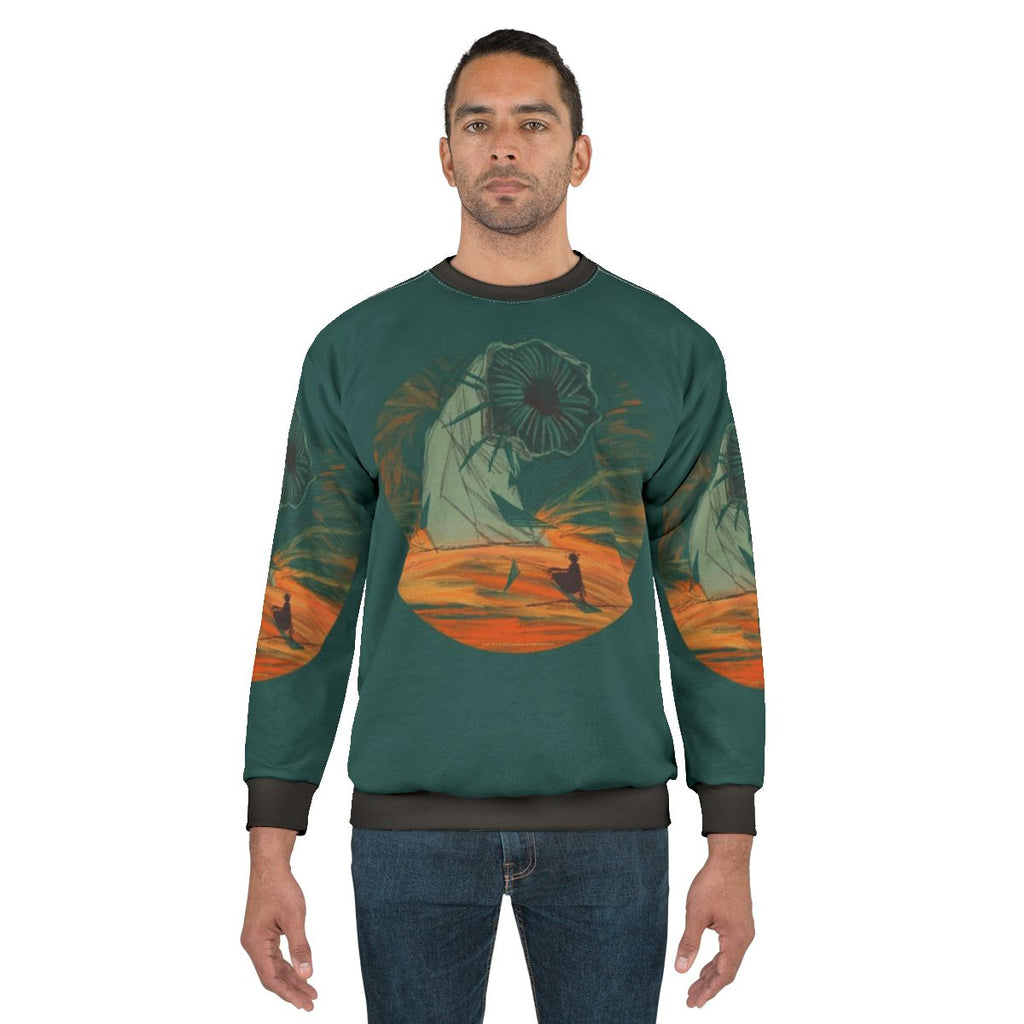 Dune movie inspired sweatshirt featuring Arrakis and sandworm