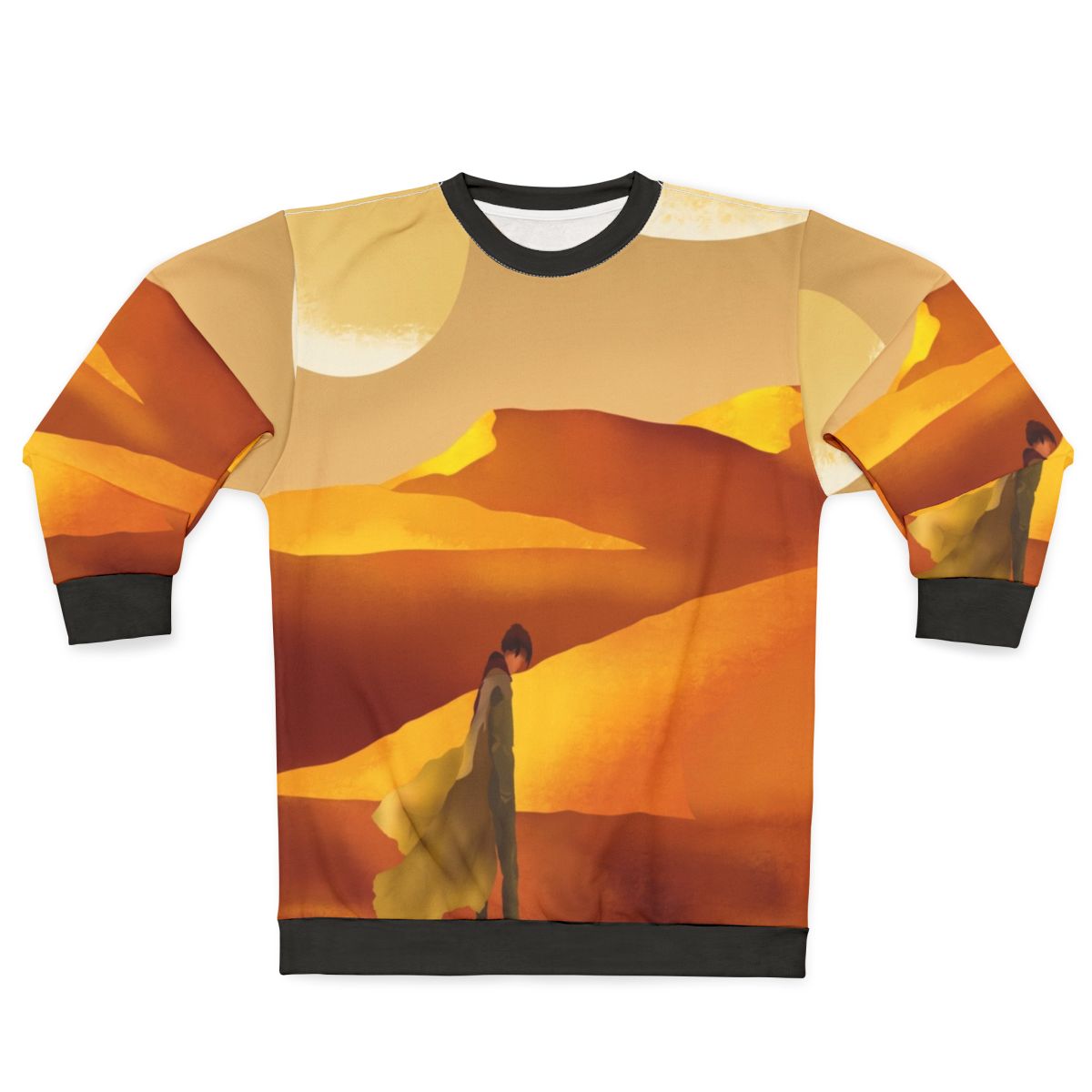 Dune movie inspired sweatshirt with sandy landscape and moons