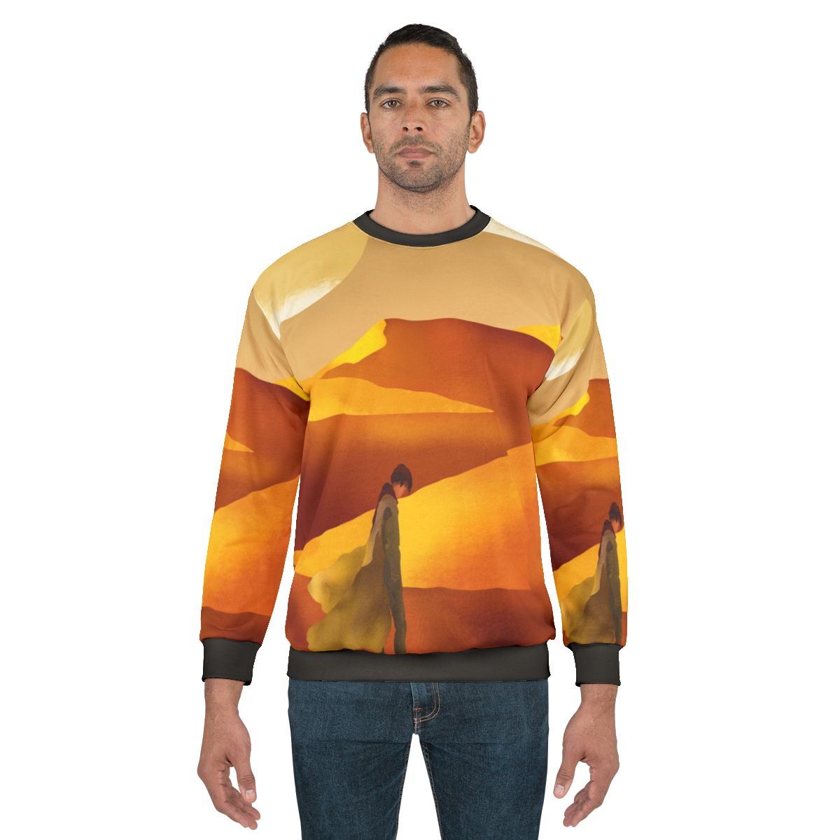 Dune movie inspired sweatshirt with sandy landscape and moons