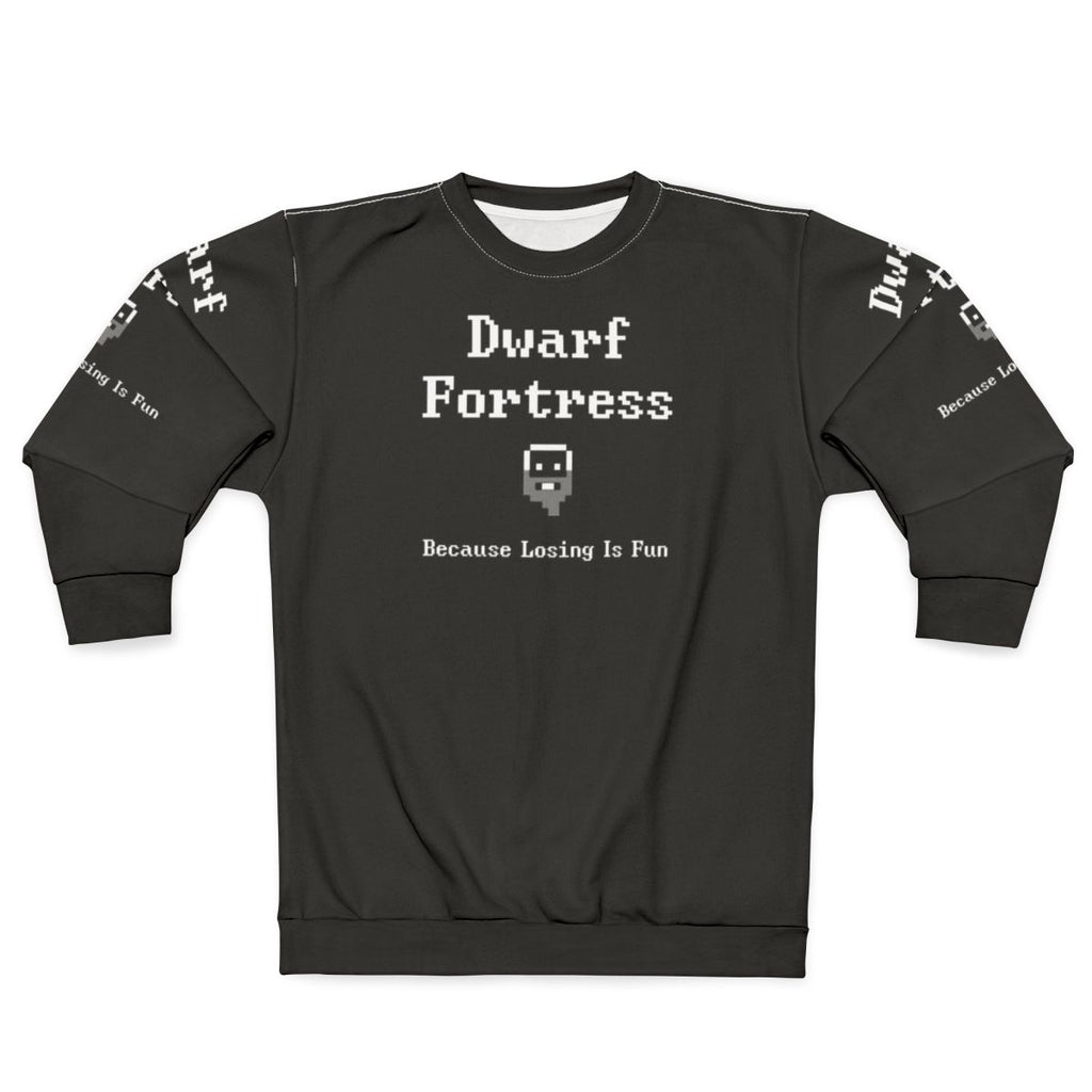 Dwarf Fortress themed sweatshirt with retro ASCII art