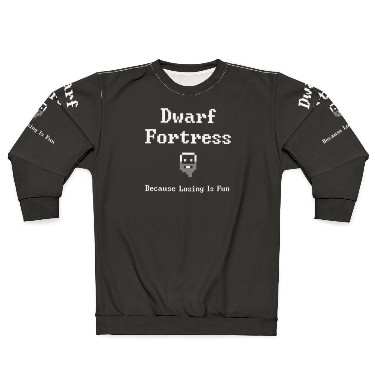 Dwarf Fortress themed sweatshirt with retro ASCII art