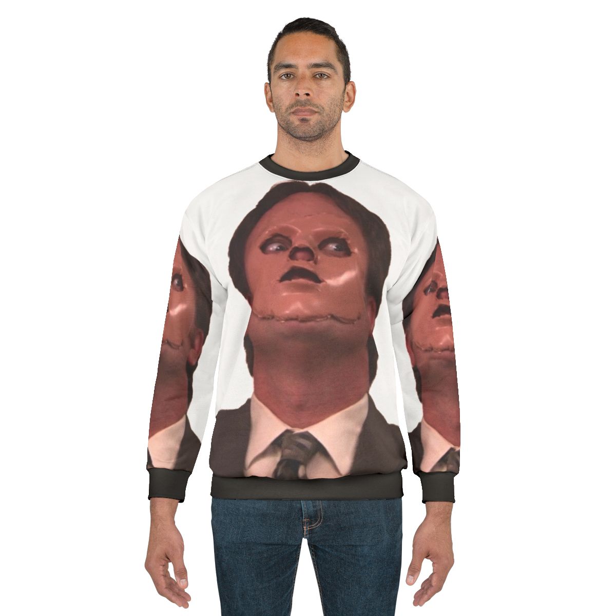 Creepy Dwight Schrute skin mask sweatshirt from The Office