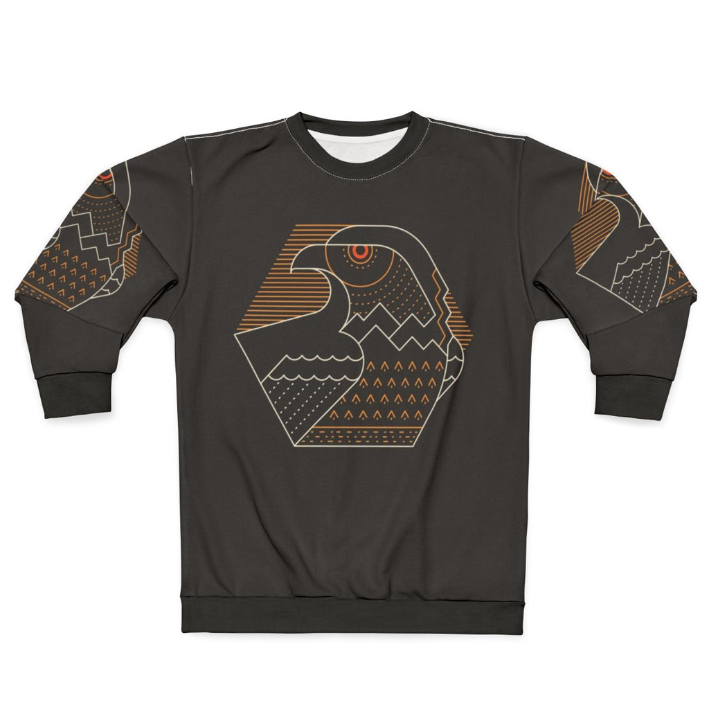 Eco-friendly nature guardian sweatshirt with minimalist bird graphic design