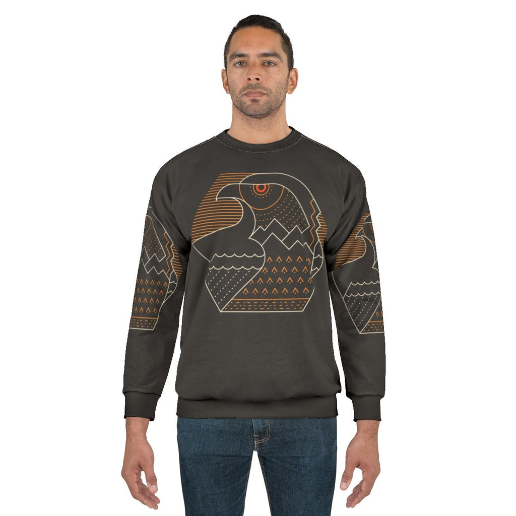 Eco-friendly nature guardian sweatshirt with minimalist bird graphic design