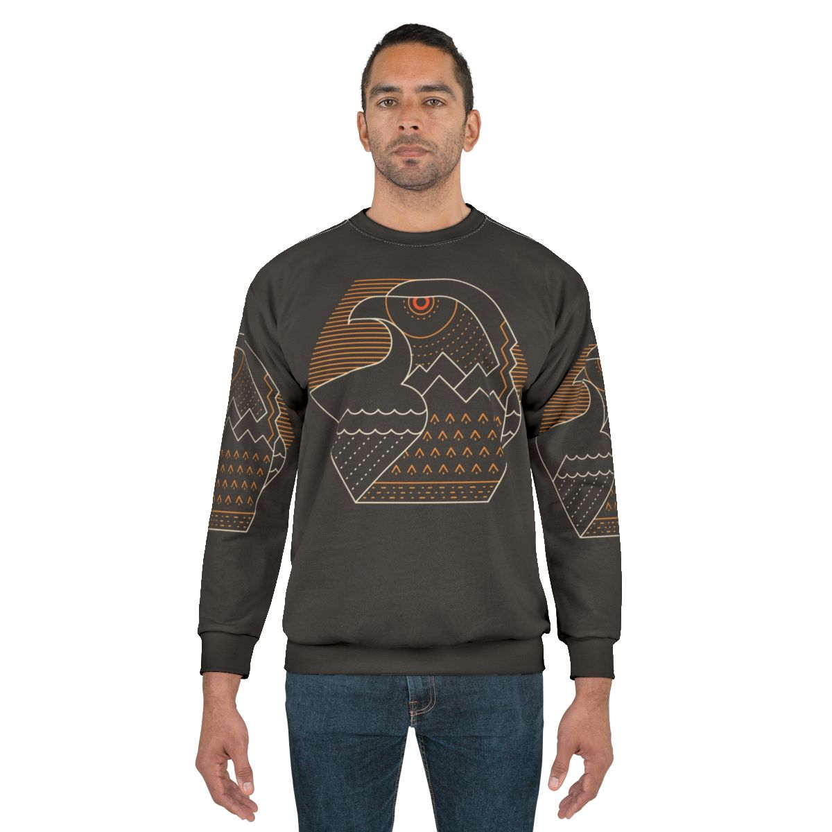Eco-friendly nature guardian sweatshirt with minimalist bird graphic design