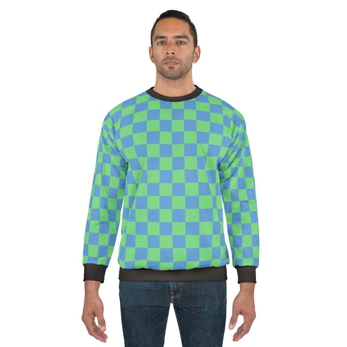 Earthbound Checkerboard Teal and Blue Sweatshirt