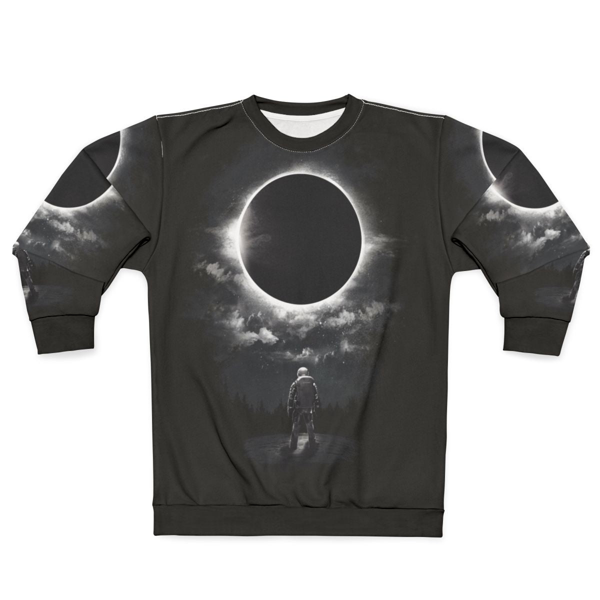 Eclipse Cosmic Sweatshirt with Space, Solar and Lunar Graphic Design