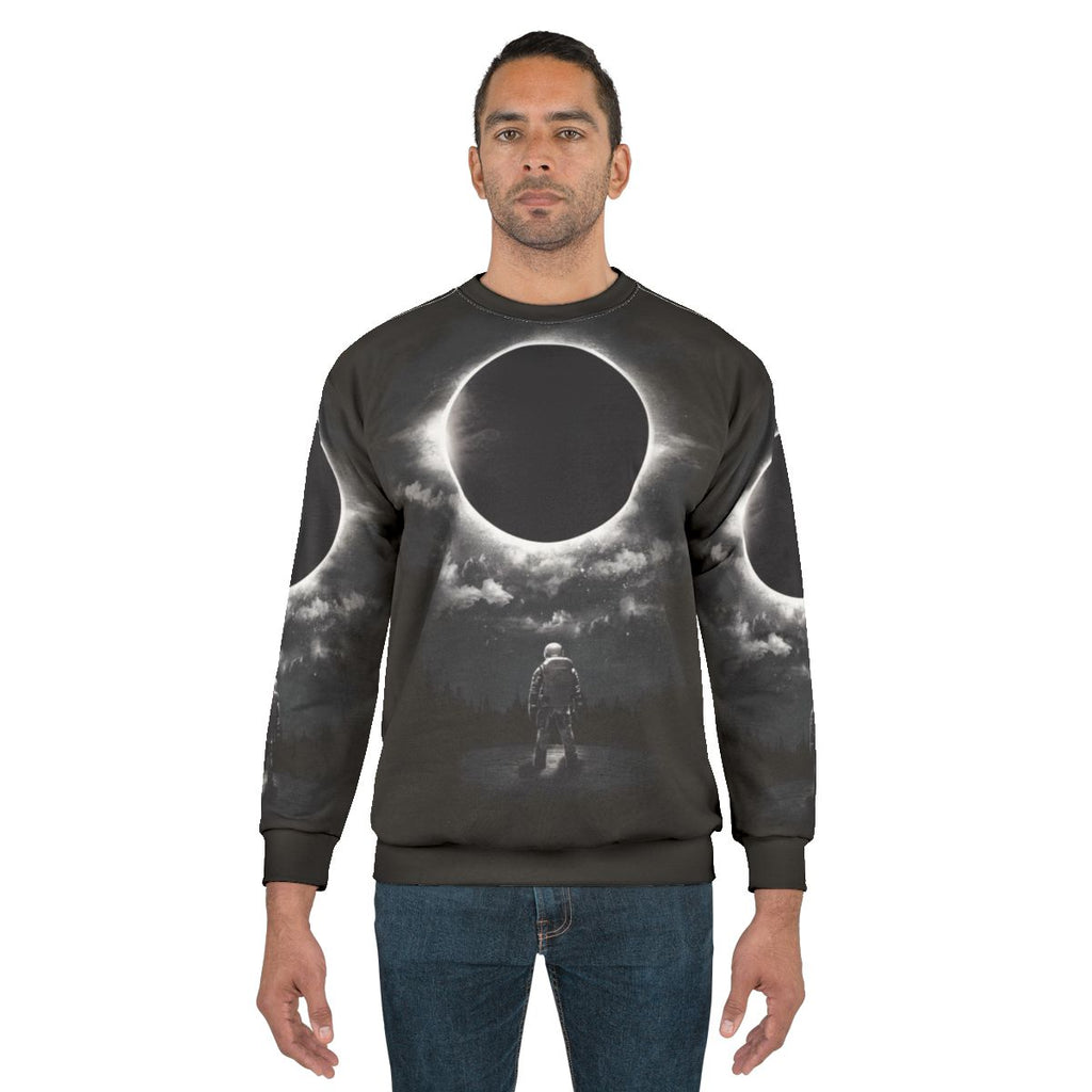 Eclipse Cosmic Sweatshirt with Space, Solar and Lunar Graphic Design