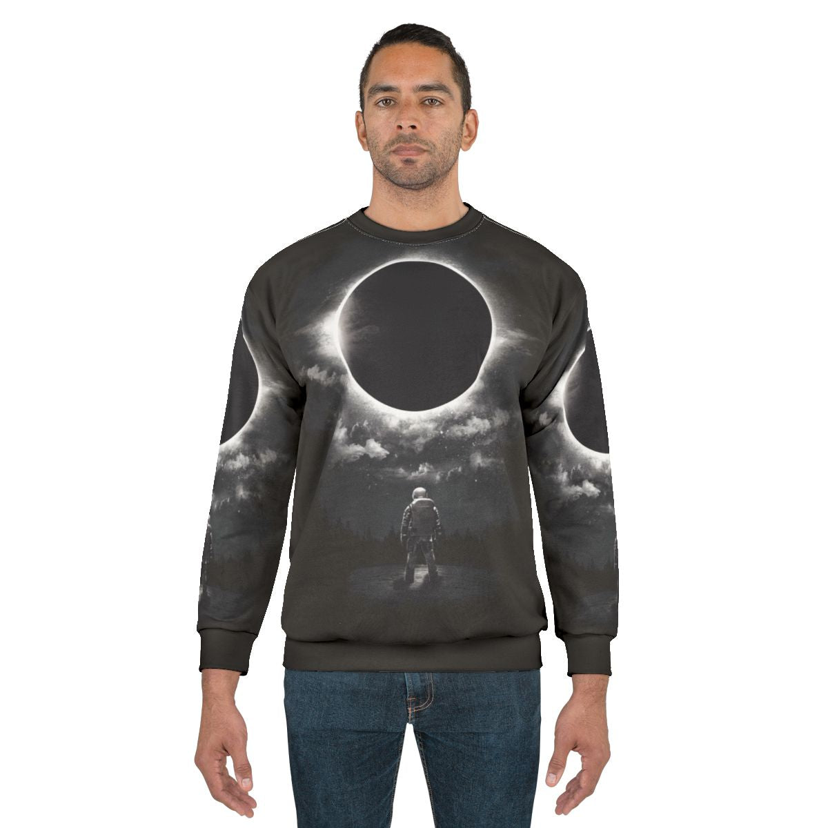 Eclipse Cosmic Sweatshirt with Space, Solar and Lunar Graphic Design