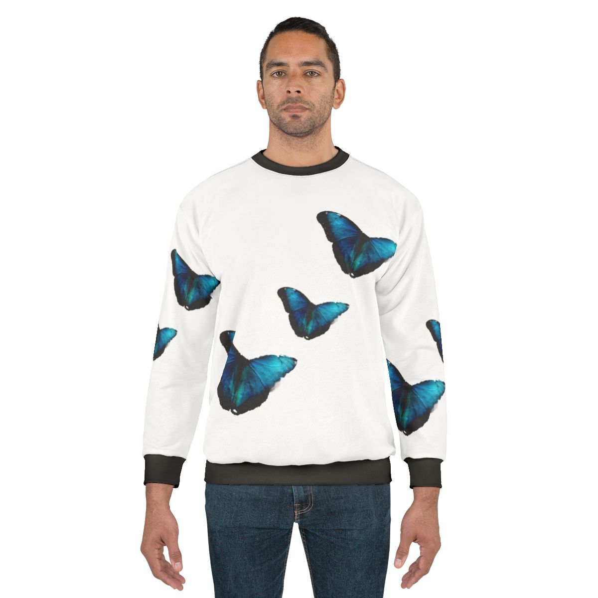 Sustainable electric blue morpho butterfly sweatshirt