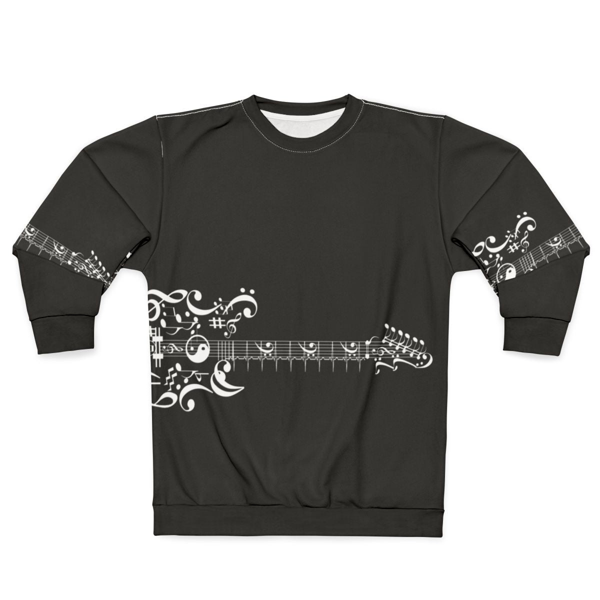 Electric guitar design on a cozy sweatshirt for music enthusiasts