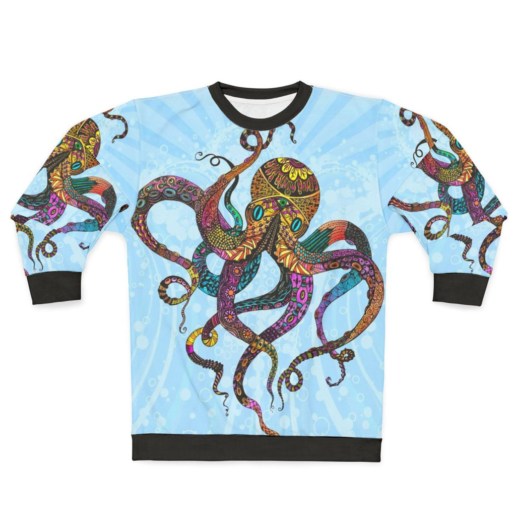 Electric Octopus Sweatshirt with Vibrant Psychedelic Beach Art