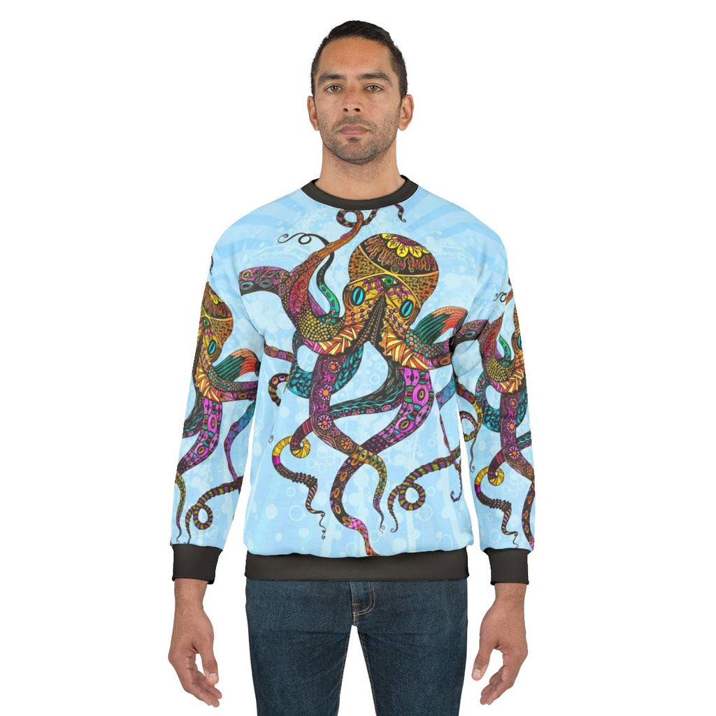 Electric Octopus Sweatshirt with Vibrant Psychedelic Beach Art