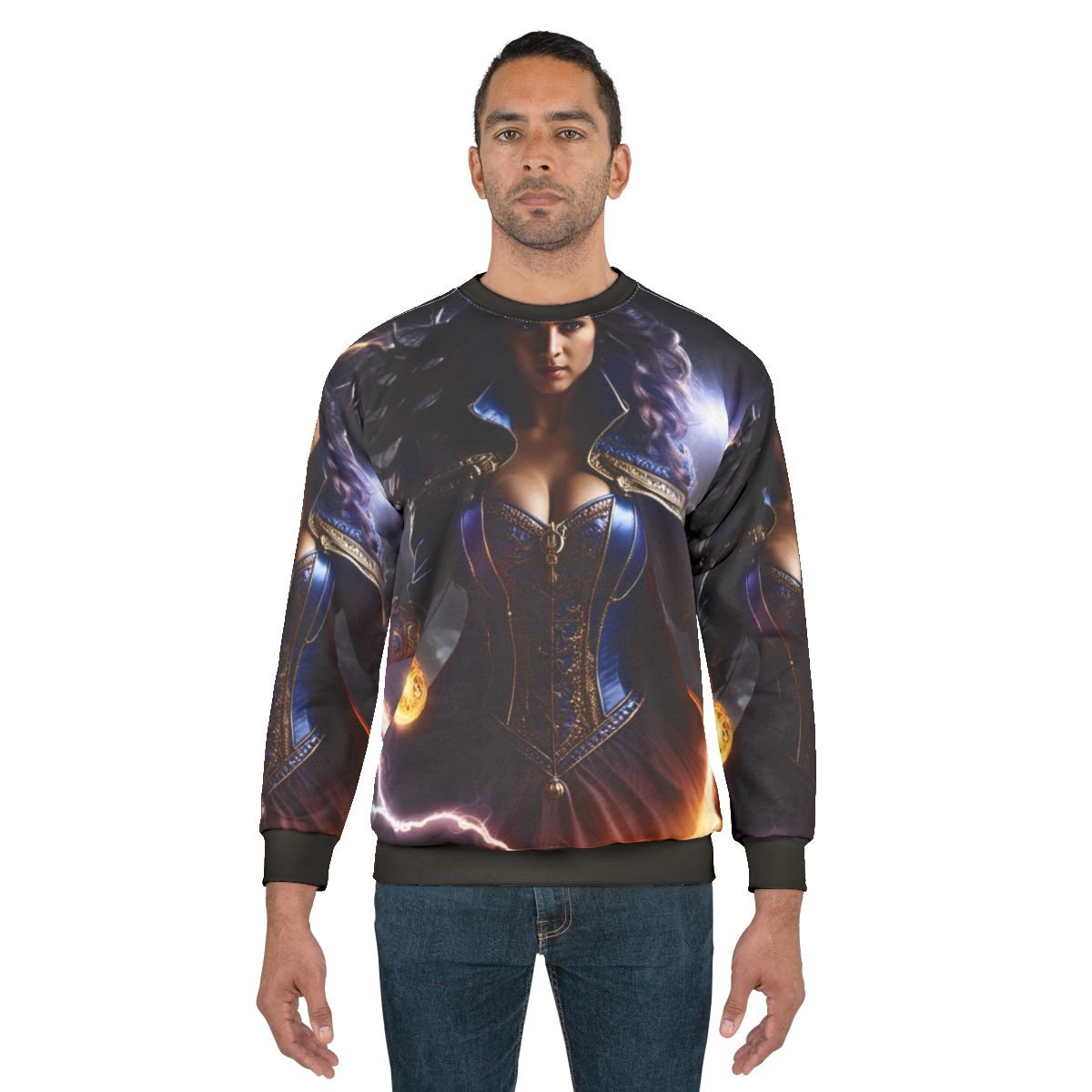 Electric superhero sweatshirt with magical gaming design