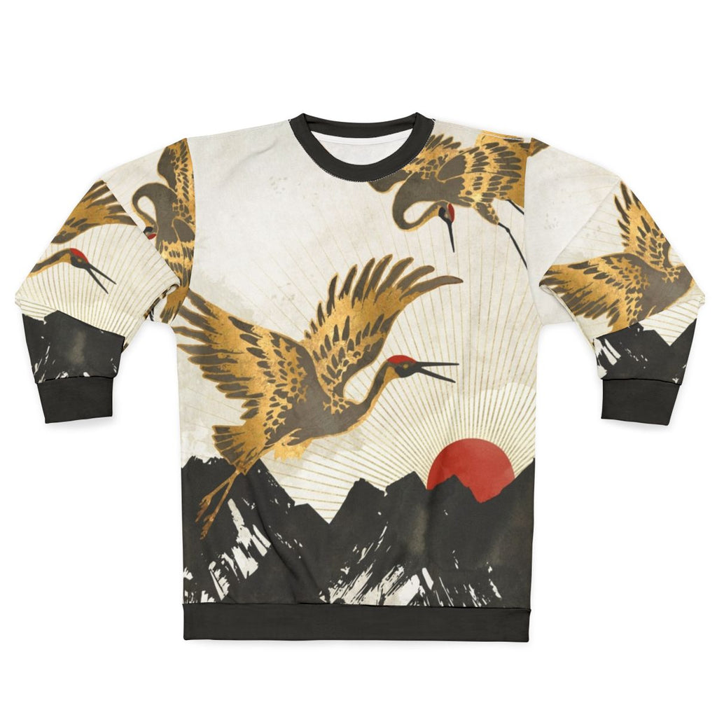 Elegant Flight Crane Sweatshirt with Nature and Landscape Design