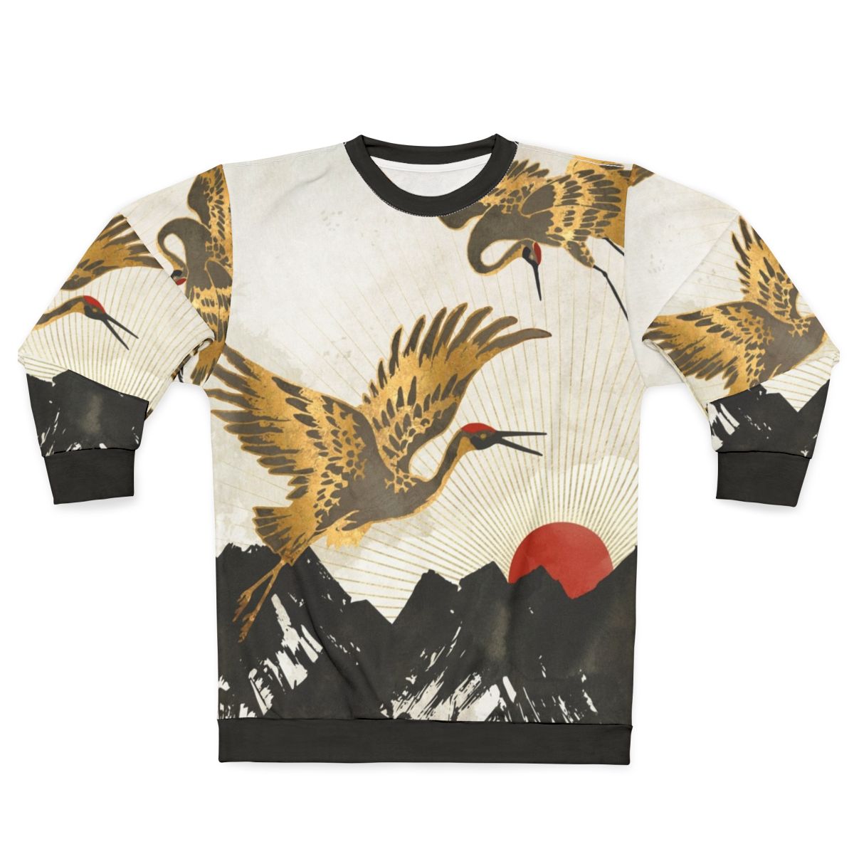 Elegant Flight Crane Sweatshirt with Nature and Landscape Design