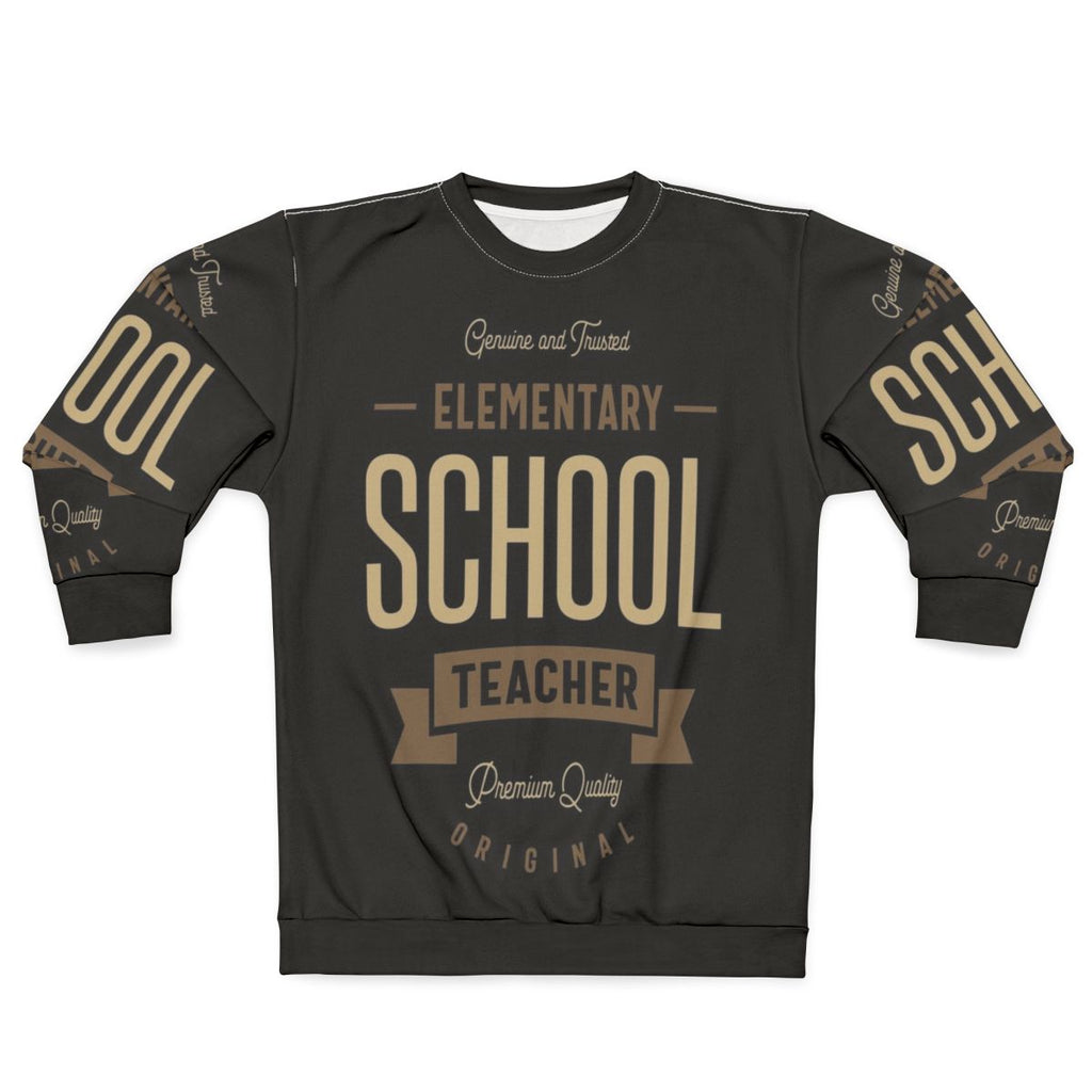 Elementary school teacher wearing a cozy sweatshirt