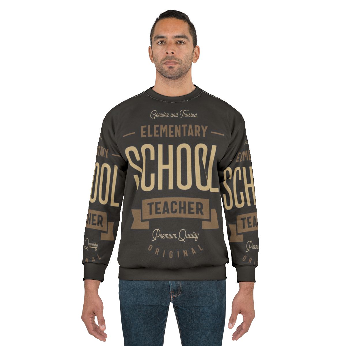 Elementary school teacher wearing a cozy sweatshirt