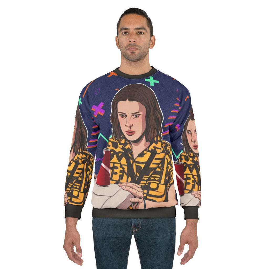 Eleven from Stranger Things Season 3 fan art printed on a sweatshirt