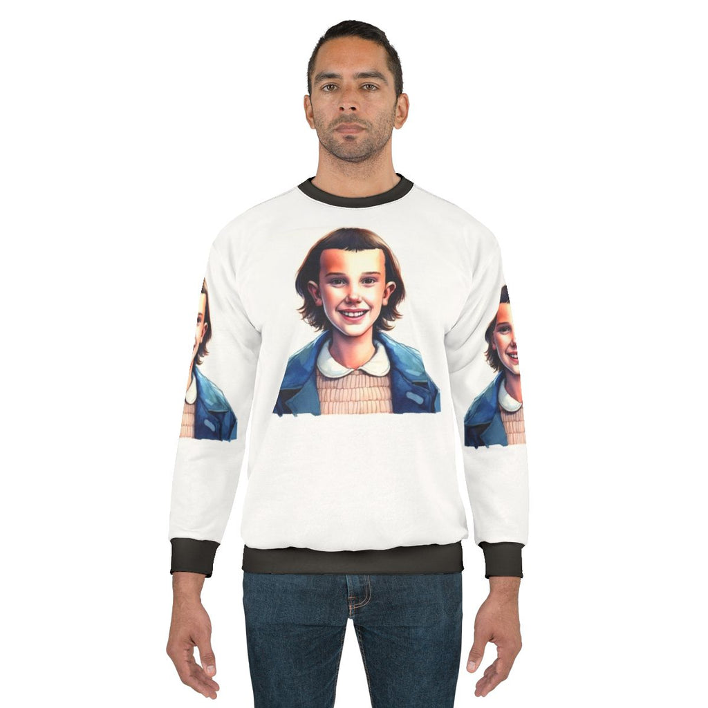 Eleven from Stranger Things Wearing a Sweatshirt
