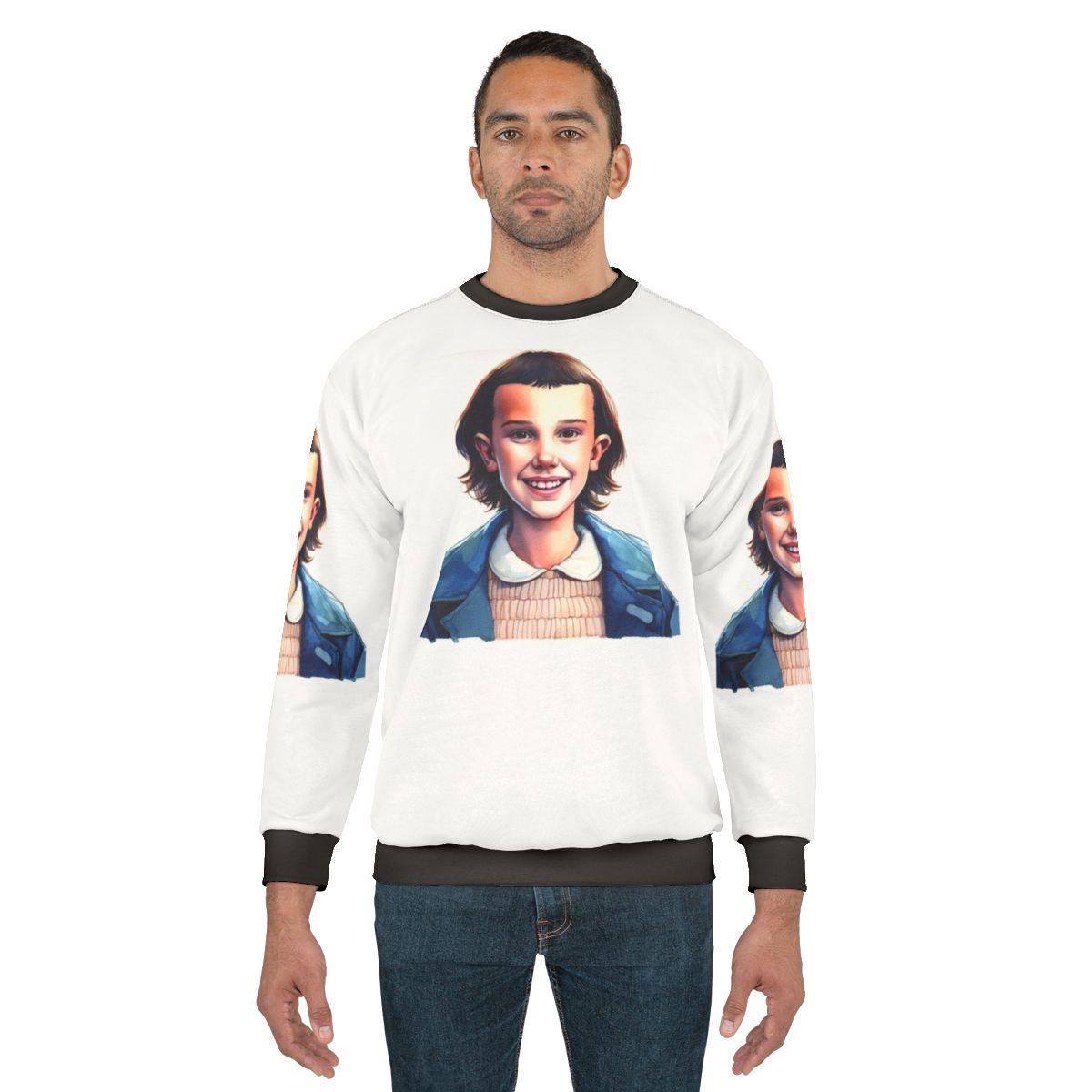 Eleven from Stranger Things Wearing a Sweatshirt