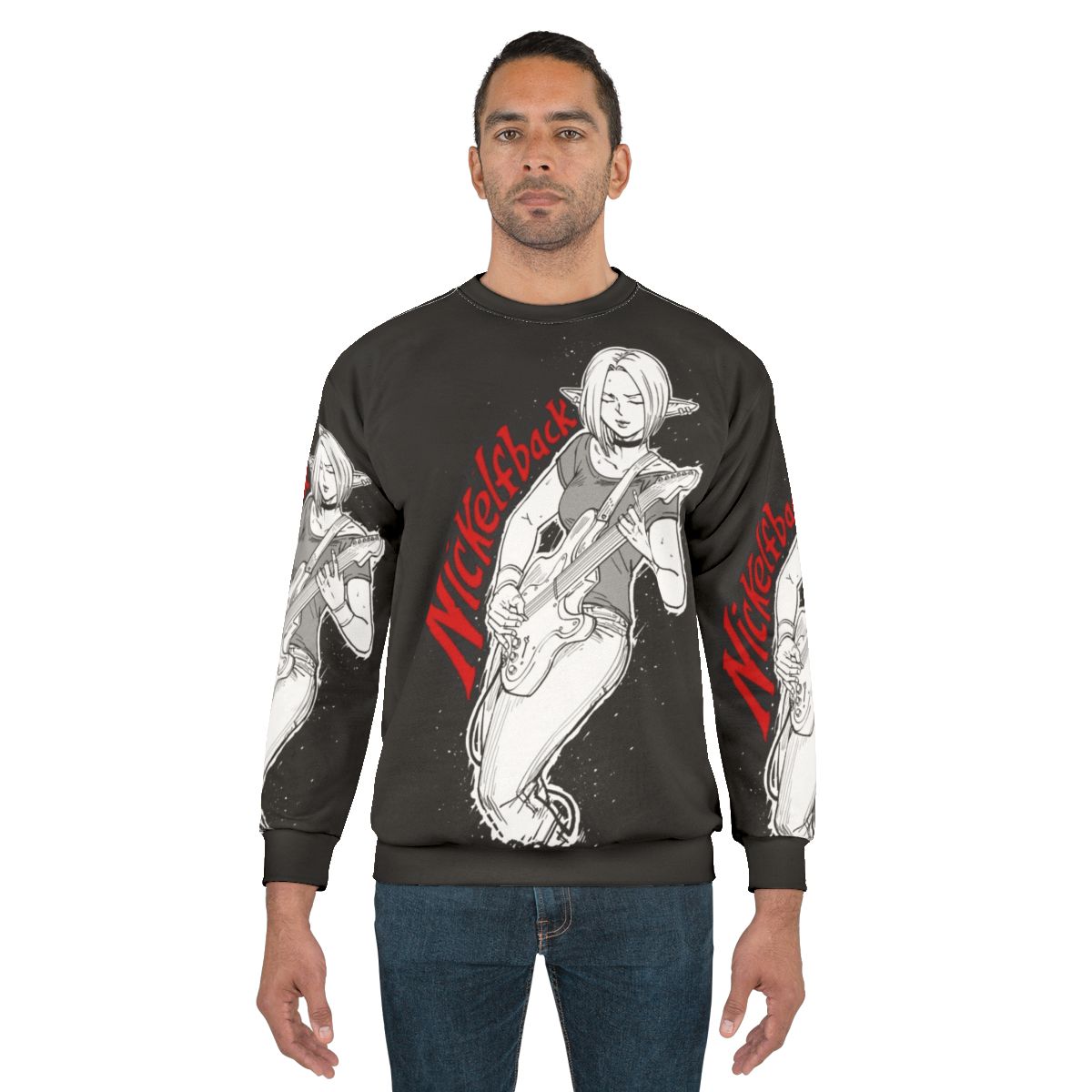 Elf Rock Band Sweatshirt featuring fantasy design and guitar