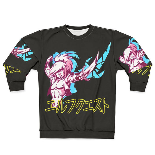 Elfquest fantasy art sweatshirt with Japanese katakana