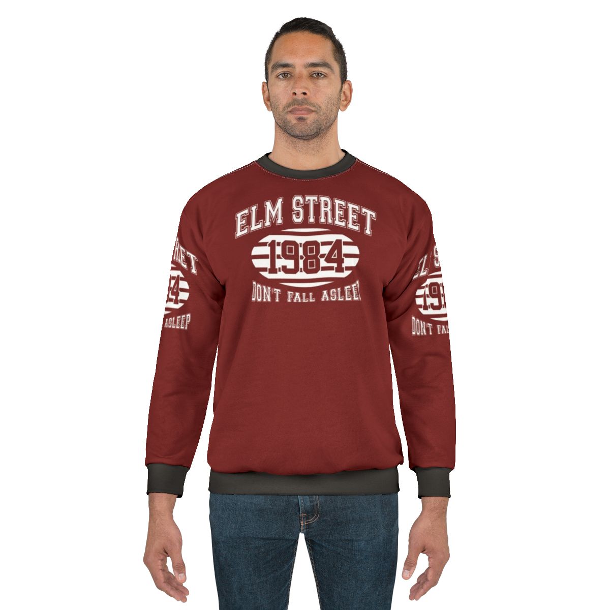 Elm Street College Sweatshirt with Freddy Krueger and Nightmare on Elm Street design