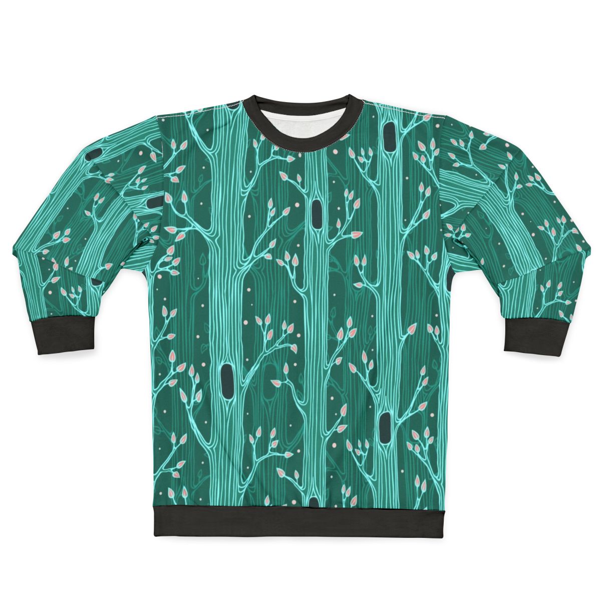 Emerald Forest Seamless Pattern Sweatshirt with Tree Silhouettes