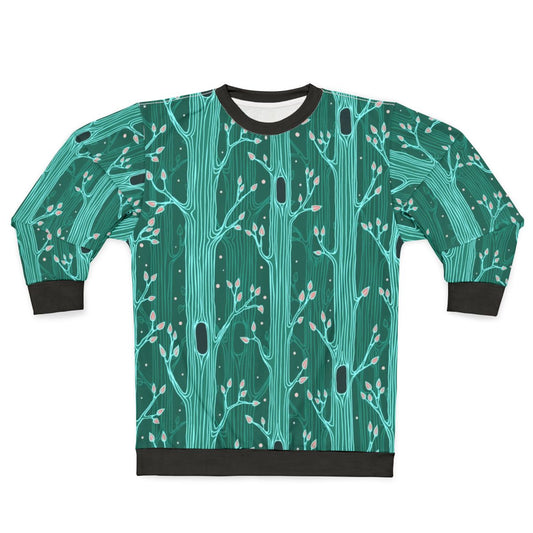 Emerald Forest Seamless Pattern Sweatshirt with Tree Silhouettes