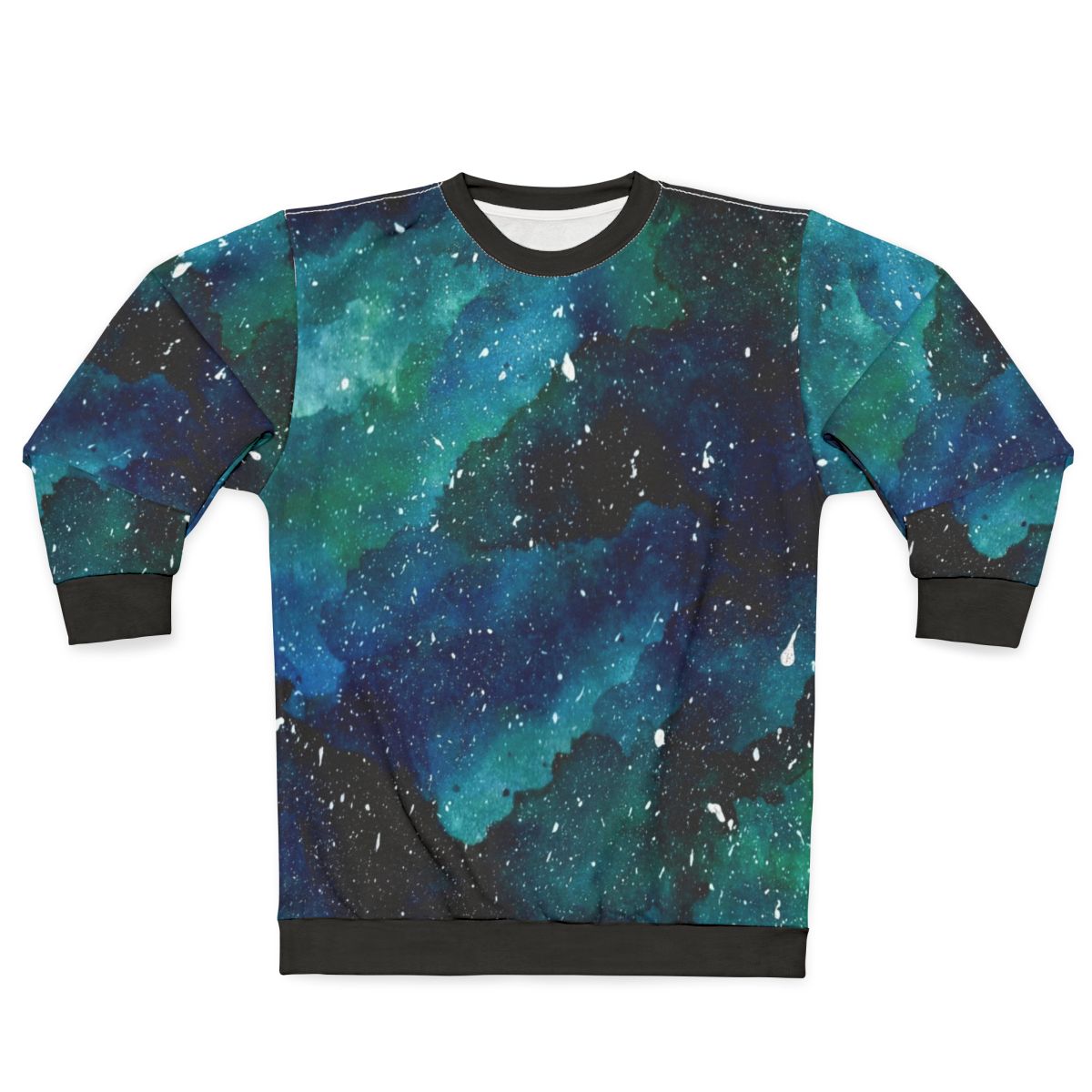 Emerald Galaxy Sweatshirt with Starry Night Sky and Space Imagery