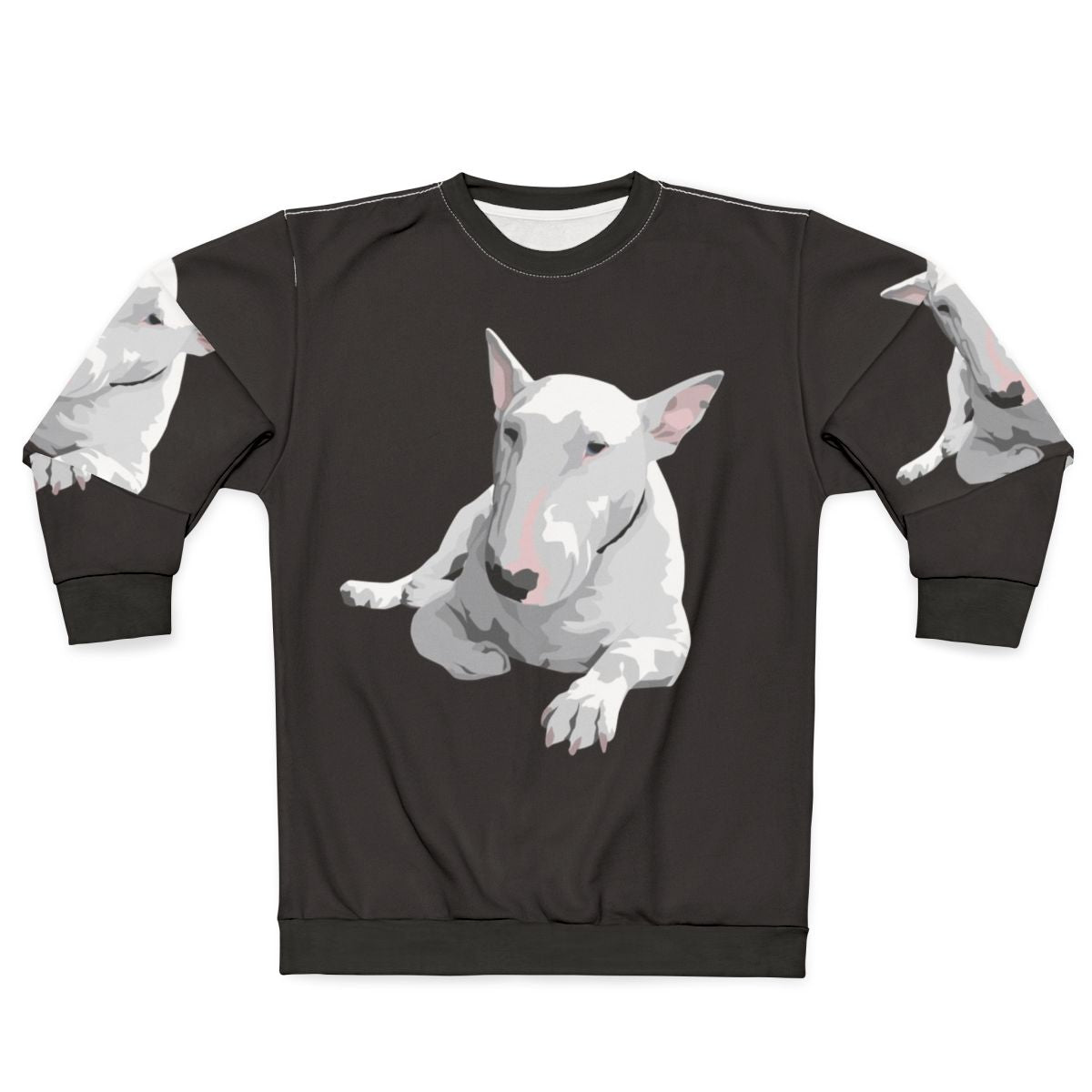 English Bull Terrier wearing a sweatshirt