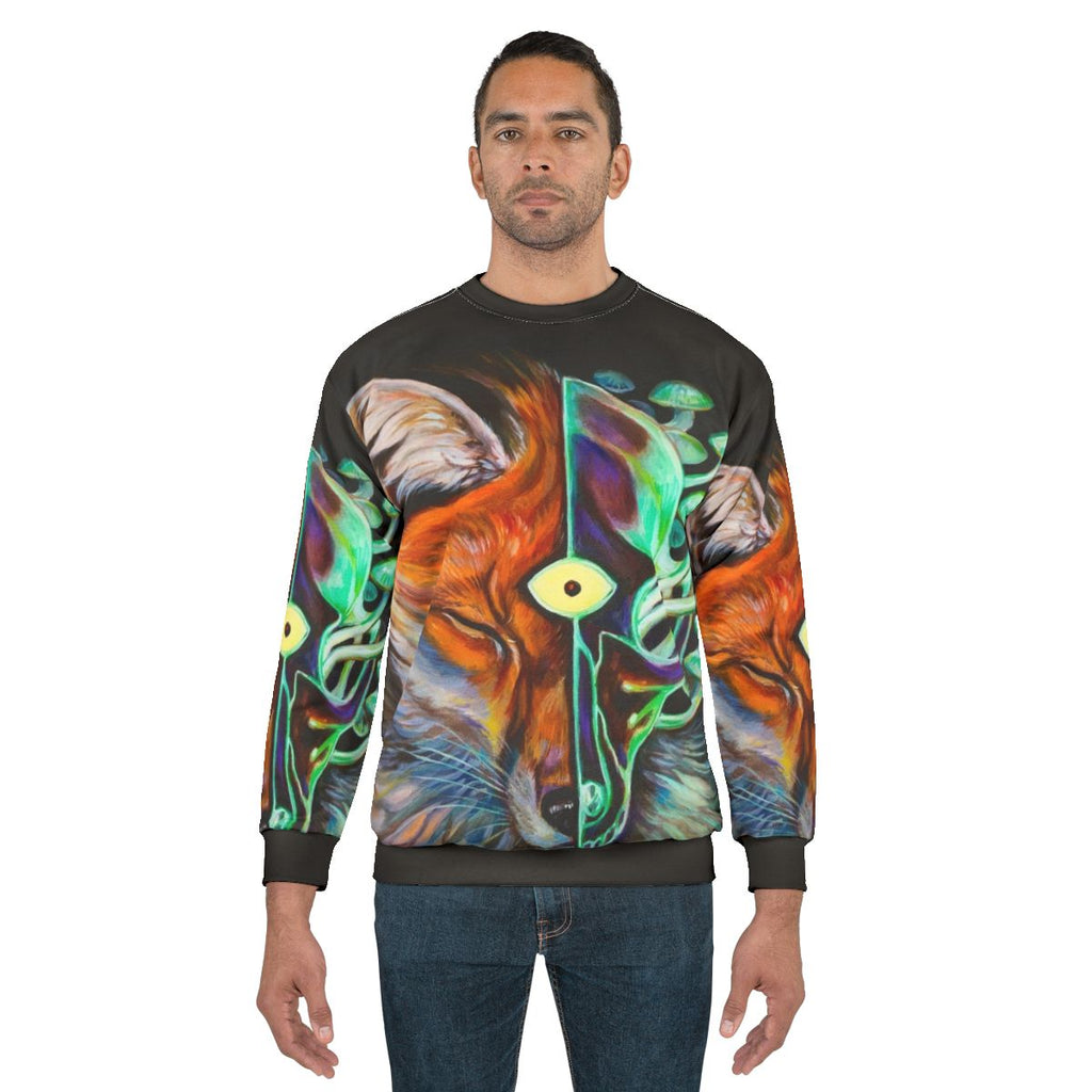 Enlightened psychedelic sweatshirt with third eye and mushroom design