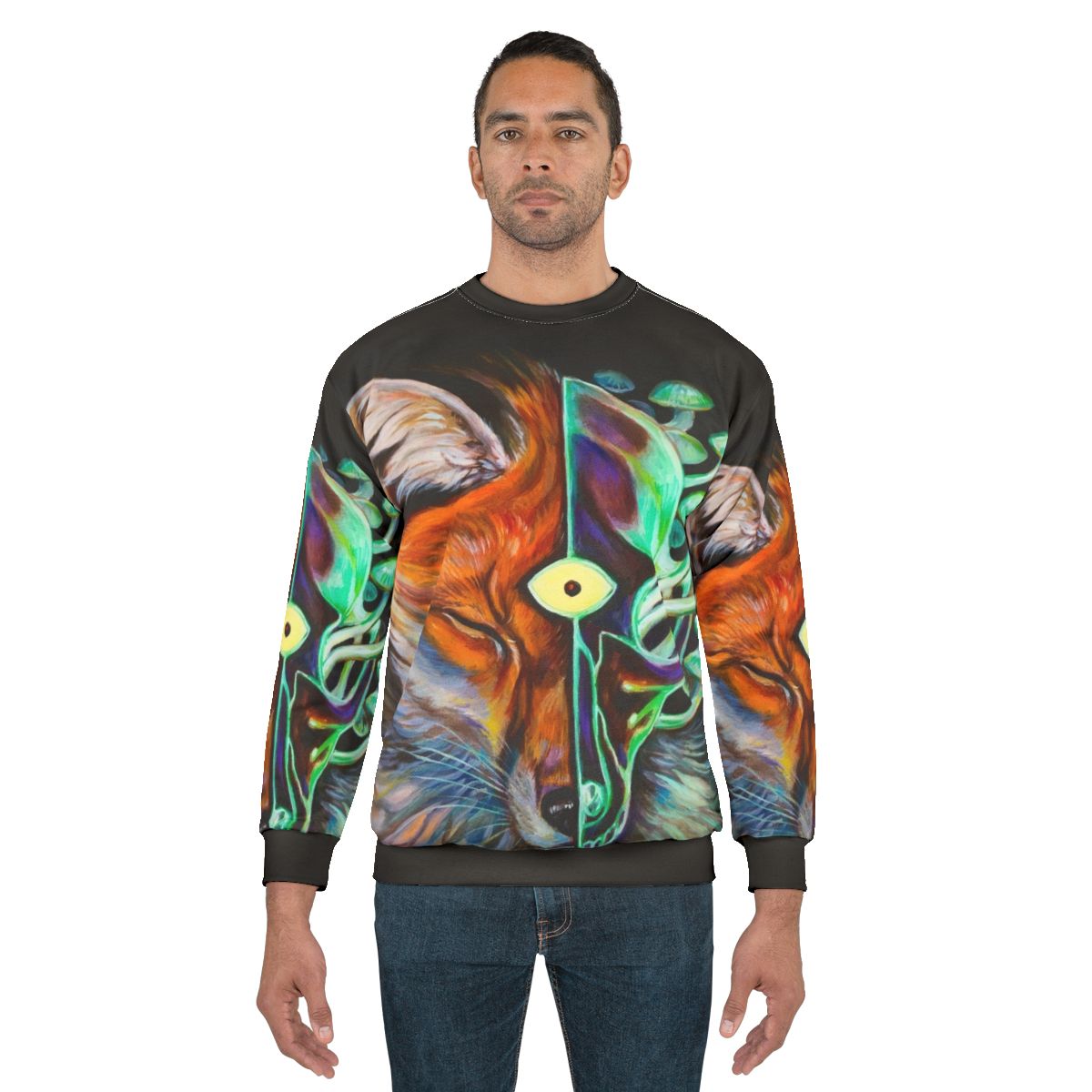 Enlightened psychedelic sweatshirt with third eye and mushroom design