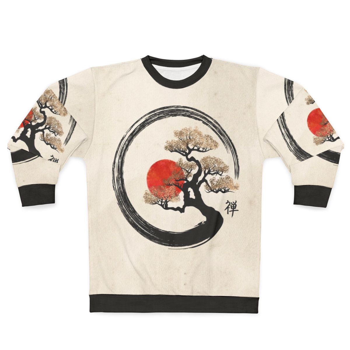 Minimalist enso circle and bonsai tree design on sweatshirt