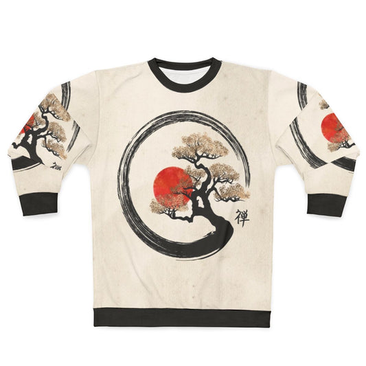 Minimalist enso circle and bonsai tree design on sweatshirt