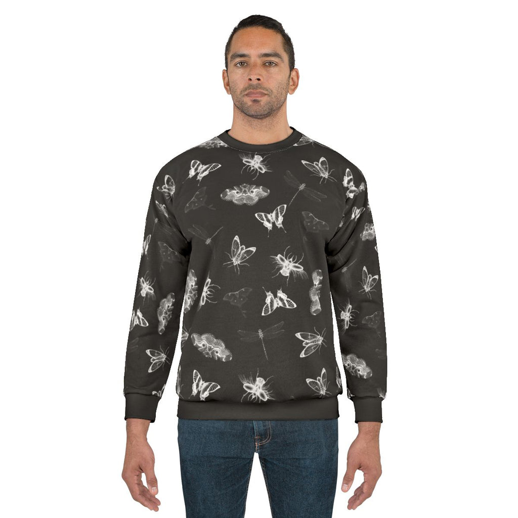 Entomologist Nightmares Sweatshirt featuring a black and white bug pattern design