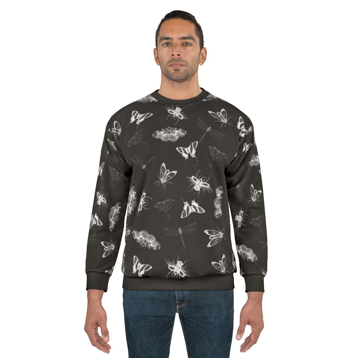 Entomologist Nightmares Sweatshirt featuring a black and white bug pattern design