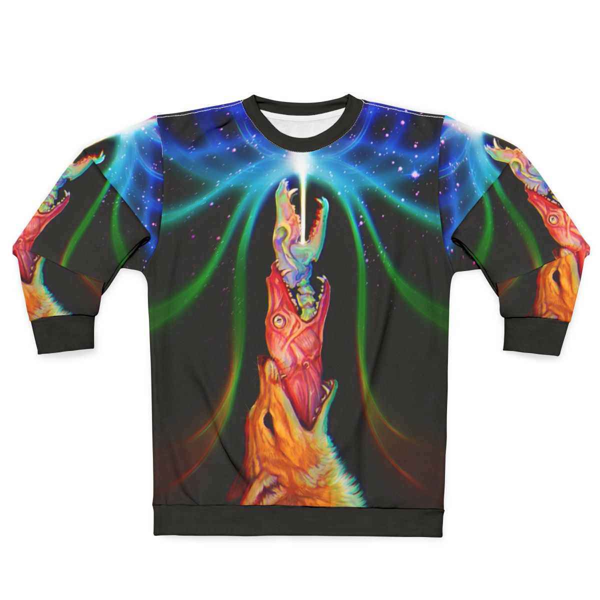 Psychedelic sweatshirt with nature and occult imagery