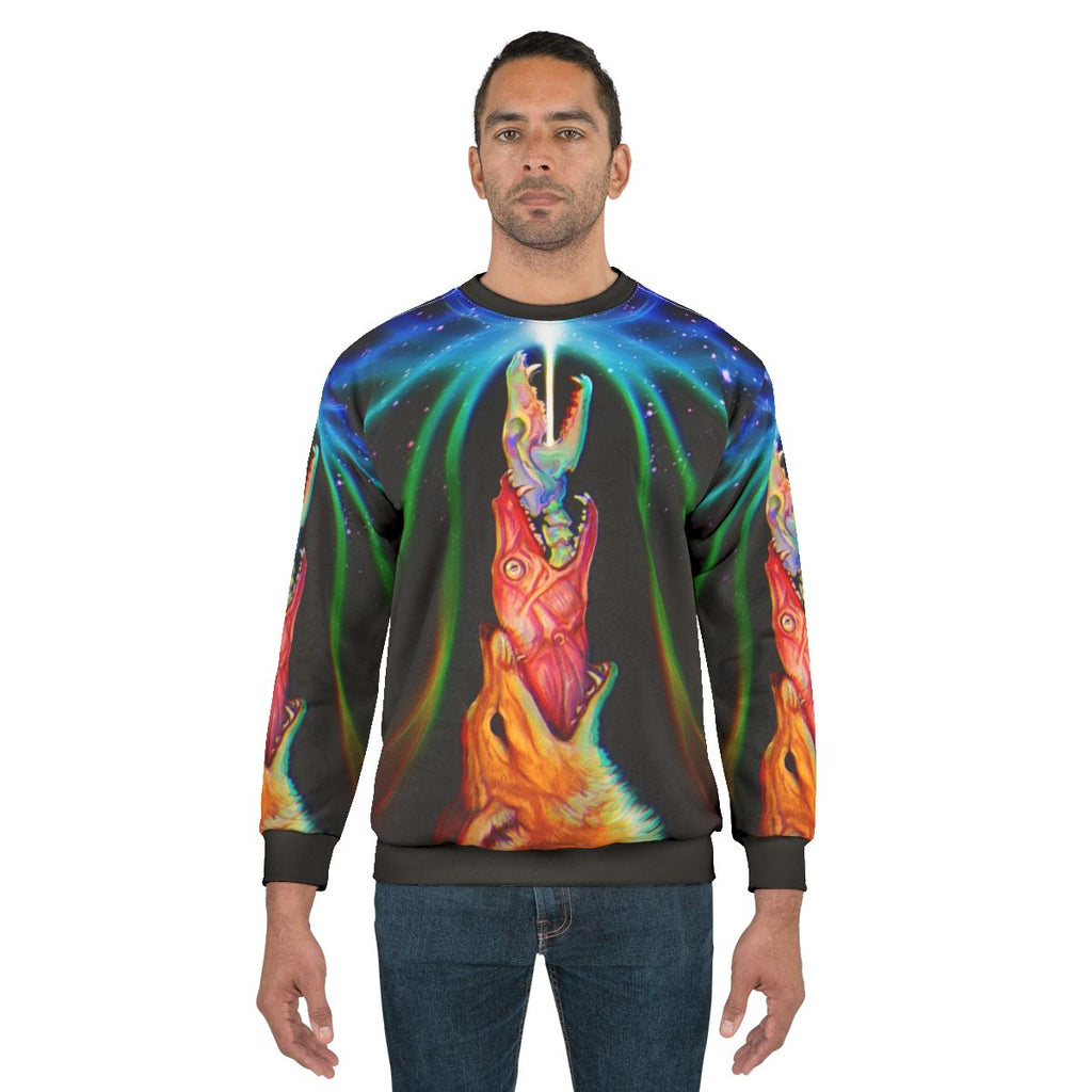Psychedelic sweatshirt with nature and occult imagery